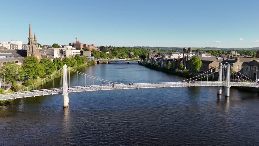 Aerial view of Greig Street Bridge in Inverness, Scotland, United Kingdom