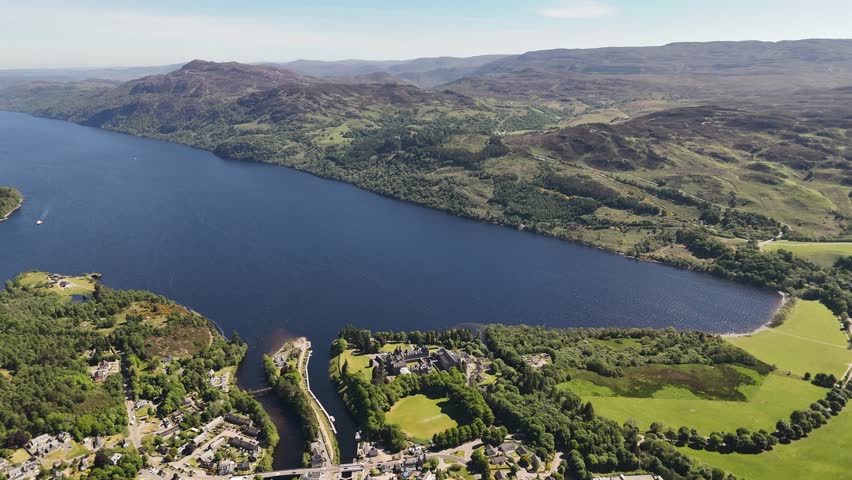 Aerial shot of Loch Ness, a lake in Scotland, United Kingdom