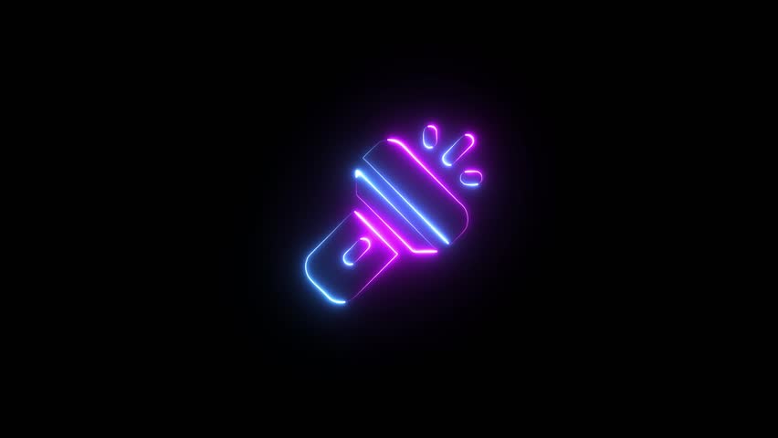 Dual Tone Neon Flashlight Icon on Black Background