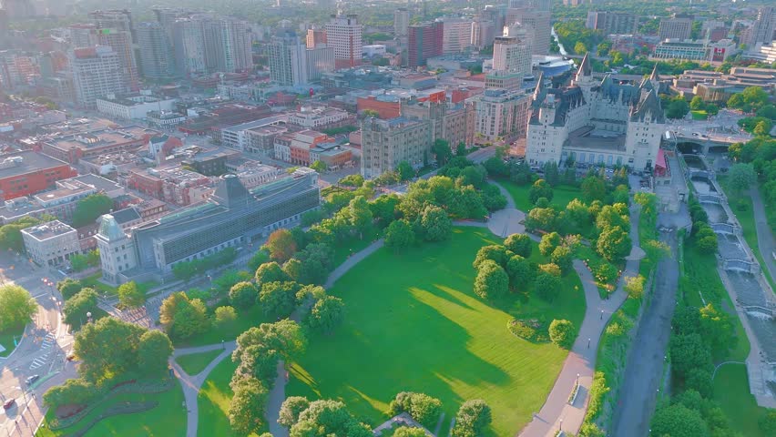 Contrast between the natural landscape and urban architecture, offering a peaceful oasis in the heart of Ottawa, Ontario, Canada