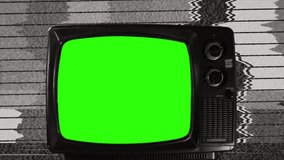 Vintage Retro TV Showing Green Screen over Black and White Static - Powered by Shutterstock - Get 15% off with code: PIKWIZARD15