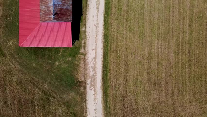 Flight Over Old Barns in Rural North Carolina Countryside