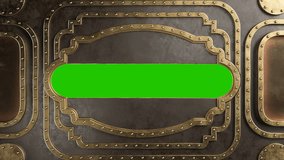 Steampunk style metal board with brass borders. Opening metal hole or door. Isolated with green chromakey, luma matte - Powered by Shutterstock - Get 15% off with code: PIKWIZARD15