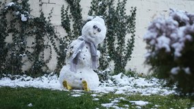 Charming snowman stands proudly in a snowy garden setting - Powered by Shutterstock - Get 15% off with code: PIKWIZARD15