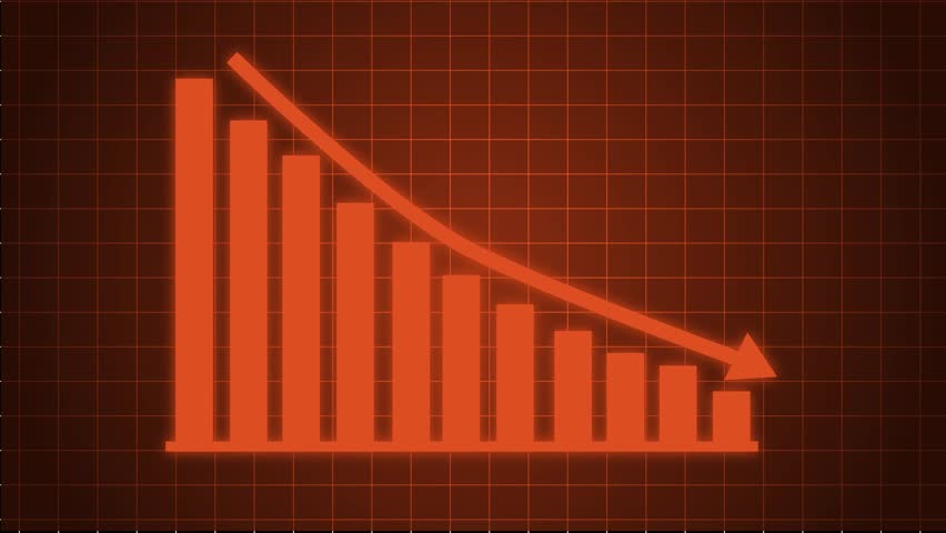 Business Bar Chart with Downward Arrow Symbolizing Decline Animation