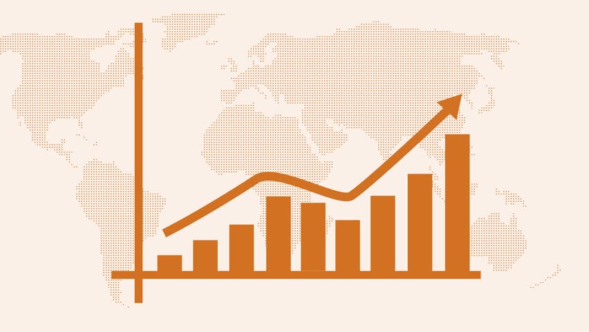 Business Bar Graph with Upward Trend on World Map Animation, Rising Sales Chart Animation