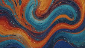 This abstract painting features a swirling or rotating style with striking and dynamic color combinations. The primary colors used are blue in various shades, bright orange, and hints of red and black - Powered by Shutterstock - Get 15% off with code: PIKWIZARD15
