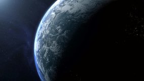 Cinematic view of Earth from space, with glowing city lights, swirling clouds, and the planet’s curve at dawn, dramatic atmosphere and outer space background - Powered by Shutterstock - Get 15% off with code: PIKWIZARD15