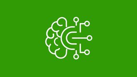 A white outline icon of a brain connected to electronic circuitry is displayed on a solid green background, representing AI and technological concepts. Clear details and vibrant colors enhance visu... - Powered by Shutterstock - Get 15% off with code: PIKWIZARD15