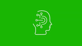 A white line drawing of a human head profile with circuit board elements inside is displayed against a solid green background. Clear details and vibrant colors enhance visual appeal. - Powered by Shutterstock - Get 15% off with code: PIKWIZARD15