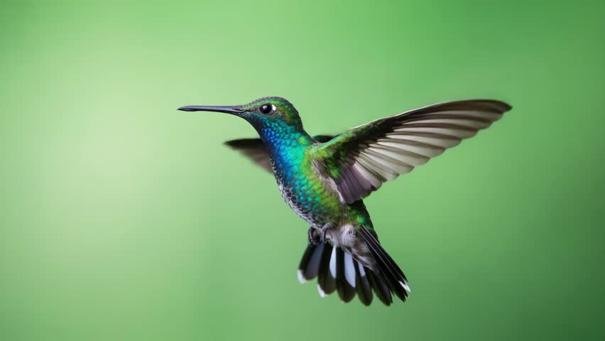 Hummingbird in Flight. Green Screen Loop of Vibrant Wings and Hovering Motion