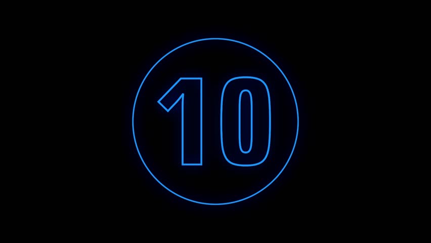 Blue 10 second countdown animation with strong white numbers on black background. Perfect for YouTube and creative videos. 