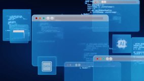 Digital interface showing data folders, AI icons, and programming code windows, symbolizing artificial intelligence, data management, and modern software development systems. - Powered by Shutterstock - Get 15% off with code: PIKWIZARD15