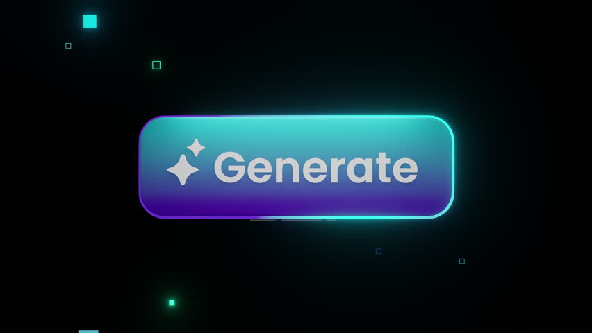Futuristic Generate button interface with flowing data lines and digital circuits on dark background, symbolizing AI automation, smart processing, and high-tech content generation systems.