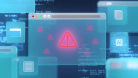 Cybersecurity alert concept showing system warning symbols in browser window interface, representing hacking threats, data breaches, and internet security issues in digital environments. - Powered by Shutterstock - Get 15% off with code: PIKWIZARD15
