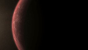 Cinematic view of an alien planet with red rocky surface, swirling atmosphere, and dramatic sunlight in deep space, science fiction background and cosmic landscape - Powered by Shutterstock - Get 15% off with code: PIKWIZARD15