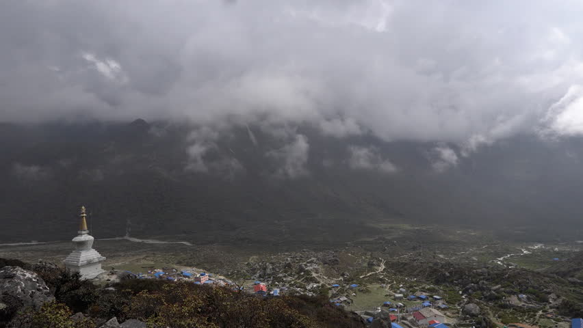 Kyanjin Gompa from mountain perspective 