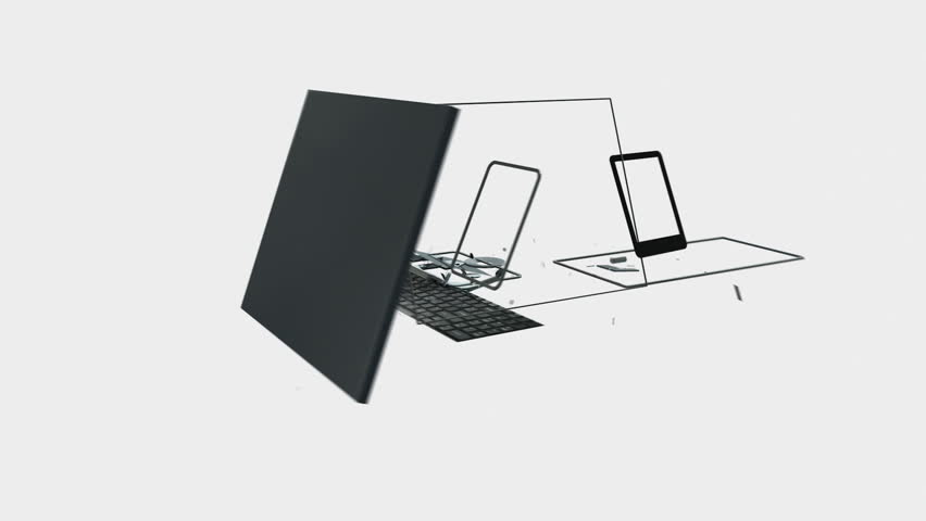 Mobile transforming into Laptop against white
