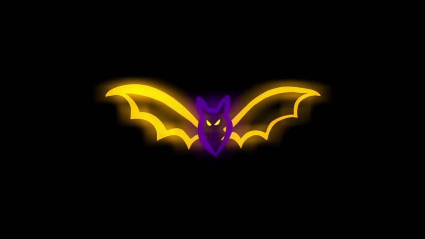 Flying halloween bat animation, spooky dark night footage in flat cartoon style