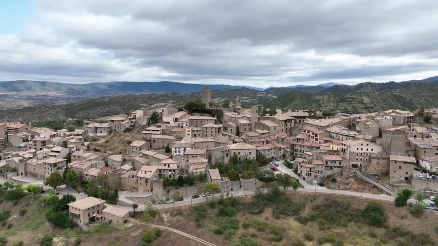 aerial view of the medieval town of Sos del Rey Católico in Aragon, Spain.