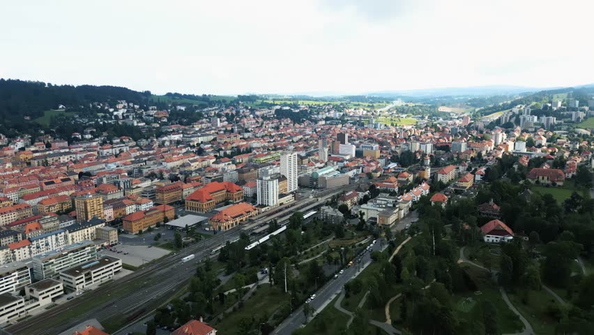 Aerial view of La Chaux-de-Fonds revealing the city