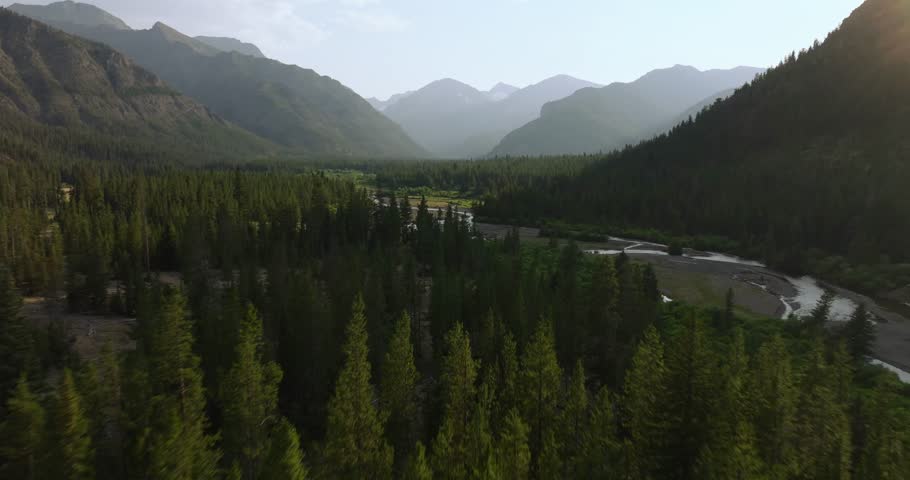 Scenic aerial view of Sunlight-Basin Wyoming landscape in golden sunlight