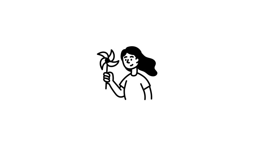 A drawing style animated icon depicting spinning pinwheel
