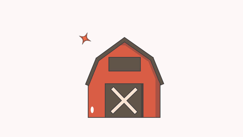 Animated Opening Barn Door Minimalist illustration of a red barn with a large door, representing farming, agriculture, and rural lifestyle.
