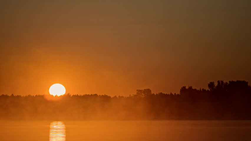 Sunrise on the river. High quality 4k footage