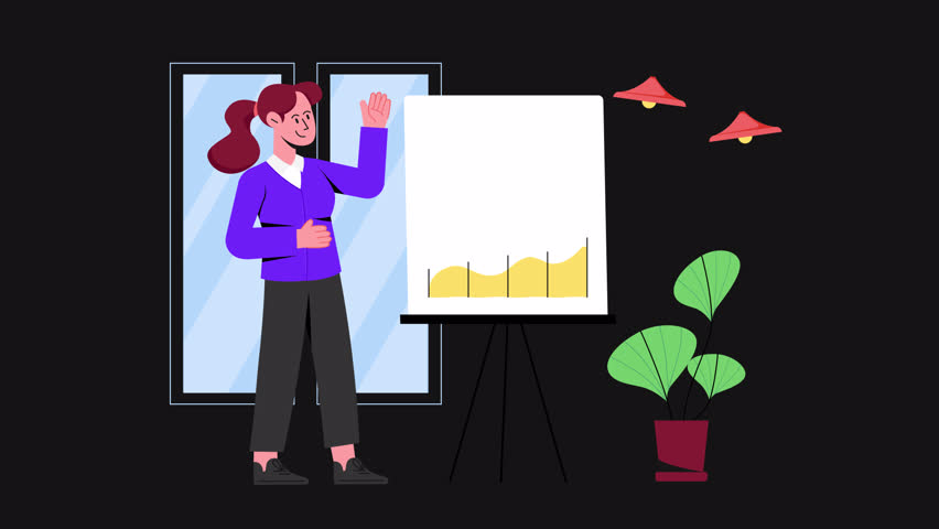 Business Woman Presenting Analytics 2D Motion Graphics Animation Alpha channel - Powered by Shutterstock - Get 15% off with code: PIKWIZARD15