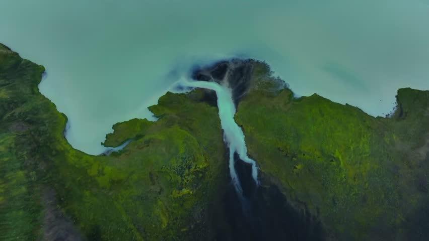 Landmannalaugar Iceland Highlands nature turquoise blue water glacier lake, aerial drone