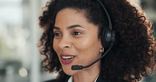 Woman, headset and happy at call center for legal aid, consulting and advisory services at office. Person, agent and discussion with voip mic, solution and problem solving with contact at law firm - Powered by Shutterstock - Get 15% off with code: PIKWIZARD15