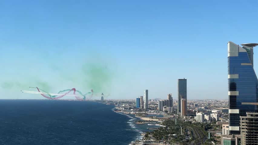 the Aerobatic Team during air show at Jeddah, Saudi Arabia - National day - Foundation day video