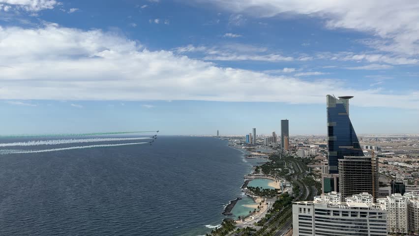 the Aerobatic Team during air show at Jeddah, Saudi Arabia - National day - Foundation day video
