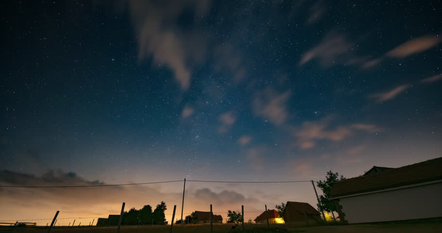 Milky Way stars and rural countryside silhouettes