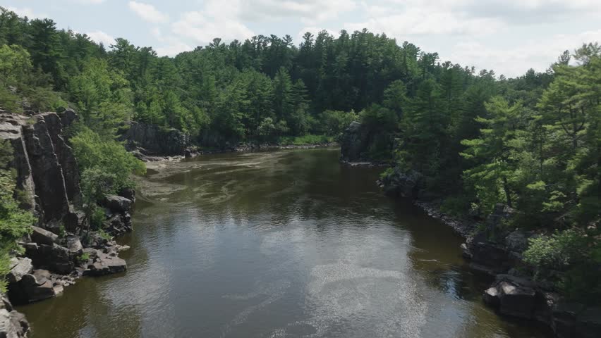 The St. Croix River Through Interstate State Park In Taylors Falls, Minnesota, USA. Aerial Shot