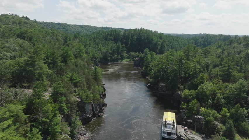 Nature Scenery Of St. Croix River Through Interstate State Park In Wisconsin, United States. Aerial Shot