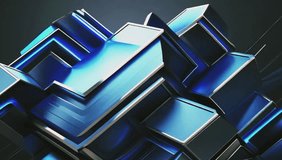 An abstract composition consisting of interconnected three-dimensional cubes and blocks. These geometric shapes have a reflective, glossy surface in a mix of dark blue and metallic gray. - Powered by Shutterstock - Get 15% off with code: PIKWIZARD15