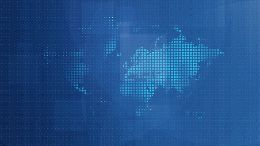 loopable world map over abstract blue dotted background with tranquil motion, global news backdrop