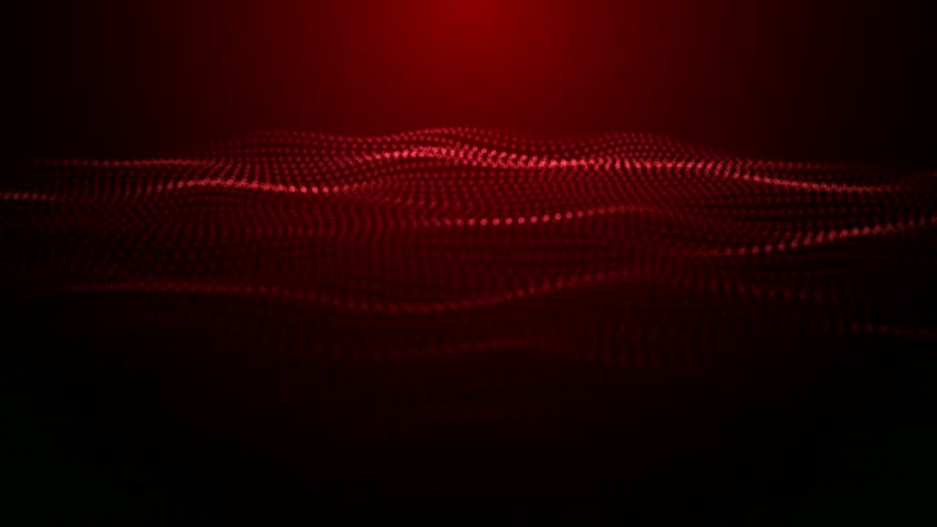 Red texture abstract wave line on black background, graphic design, backgrounds, modern artwork with bold statement. Animated red color digital animation particle wave, cyber technology. moving. loop