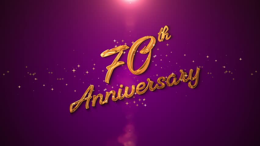 Golden “70th Anniversary” text with sparkling particles and glowing shine. A timeless and elegant animation, perfect for celebrating seventy years of marriage, family milestones, company history