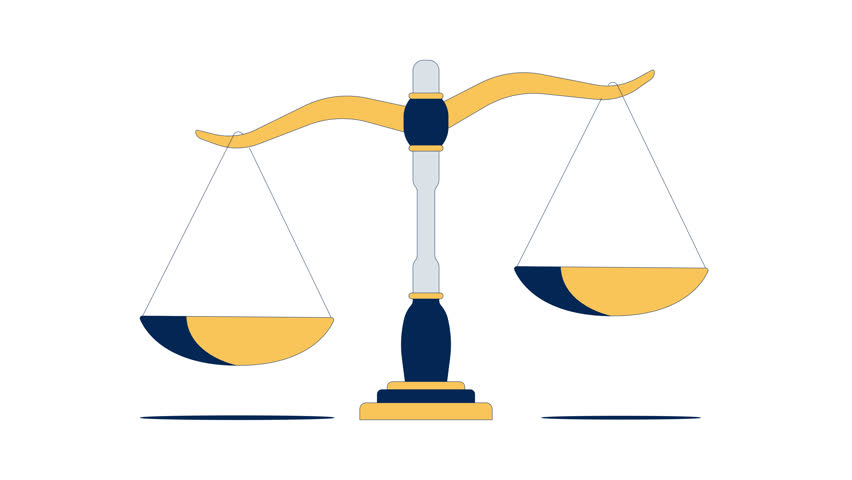 Swinging justice scale 2D cartoon object animation. Fairness, law, equality and legal judgment. Swaying weight comparison. Courtroom symbol animated flat colorful item 4K video isolated on white