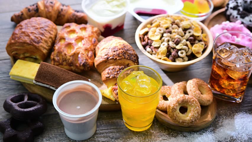 Food products high in added sugar. Junk food.