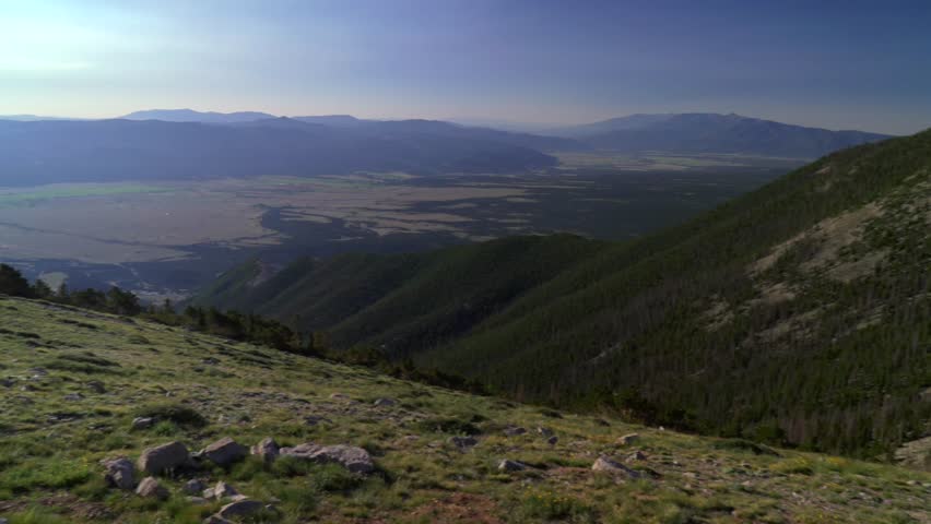 Mt Mount Princeton Colorado trail Chalk Cliffs Salida landscape valley view summit hiking 14er spring summer Sawatch Range Rocky Mountains Sawatch Range blue sky morning haze zoom in slowly