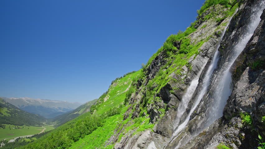 Landscape of mountain waterfalls. High quality 4k footage