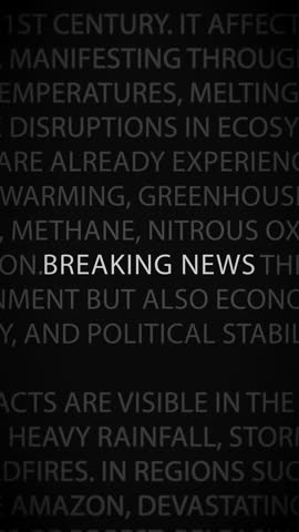 Vertical scrolling format of 'Breaking News' with quick transitions and dark modern background, ideal for mobile news apps or stories