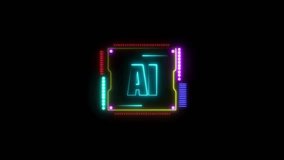 Artificial Intelligence Computer neon AI processor unit. Computer motherboard with a chip, Processor artificial intelligence technology circuit board with ai text animation on a black background. - Powered by Shutterstock - Get 15% off with code: PIKWIZARD15