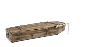 Skeleton hand with key in wooden coffin. 3d and computer rendering animation video with 4k resolution. - Powered by Shutterstock - Get 15% off with code: PIKWIZARD15