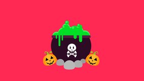 Witch's cauldron animation with bubbling green potion and a skull and crossbones poison symbol. Spooky pumpkins complete this Halloween magic scene. - Powered by Shutterstock - Get 15% off with code: PIKWIZARD15