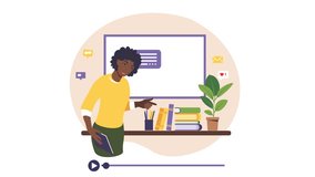 Female teacher leading an online class. Animated educational concept of e-learning with a woman instructor in a virtual classroom with a whiteboard. - Powered by Shutterstock - Get 15% off with code: PIKWIZARD15